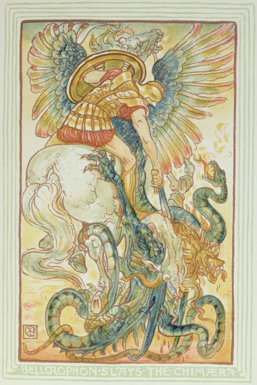 Bellerophon walczący z Chimerą, 1895 autorstwa Walter Crane