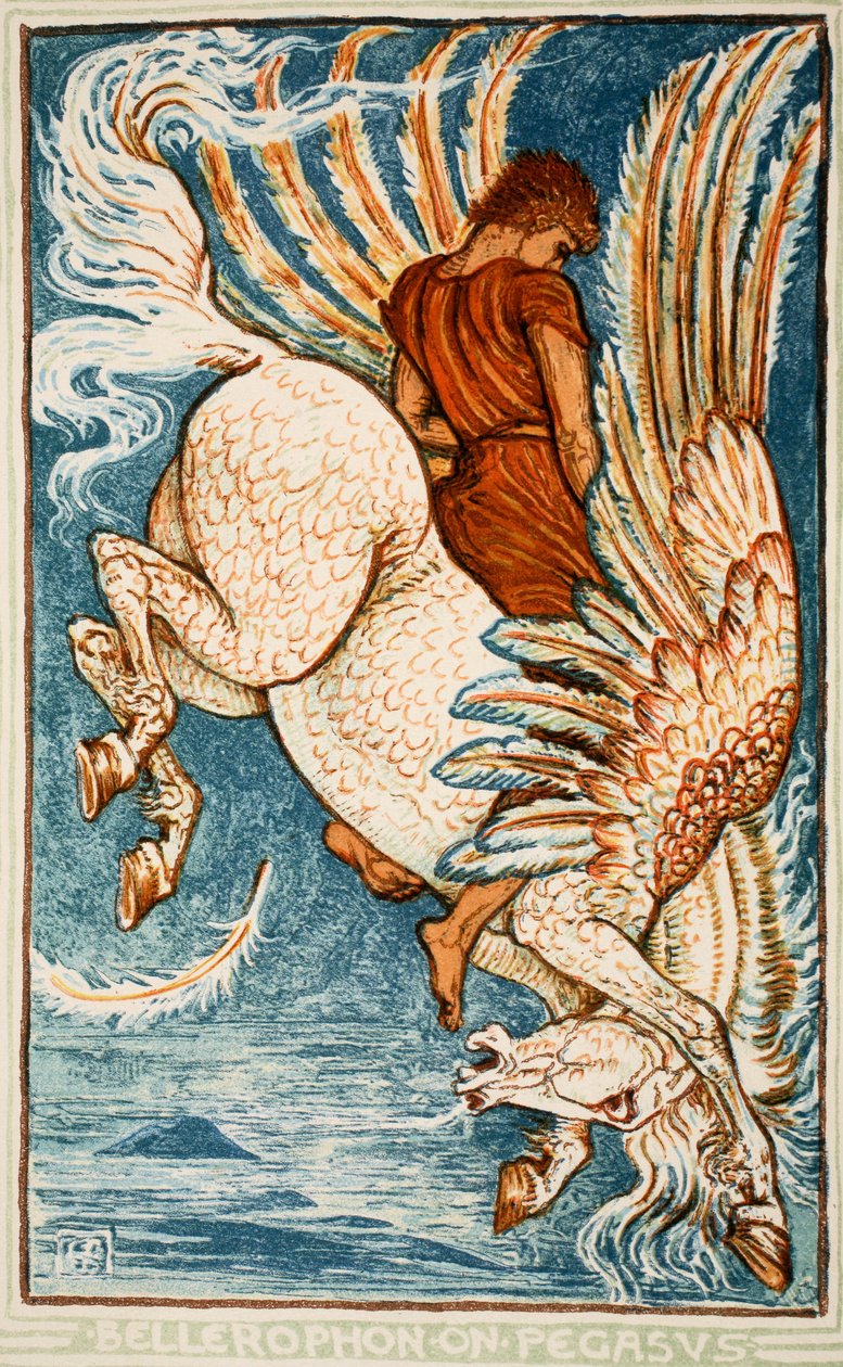 Bellerophon na Pegazie, ilustracja z „Cudownej książki dla dziewcząt i chłopców” Nathaniela Hawthorne