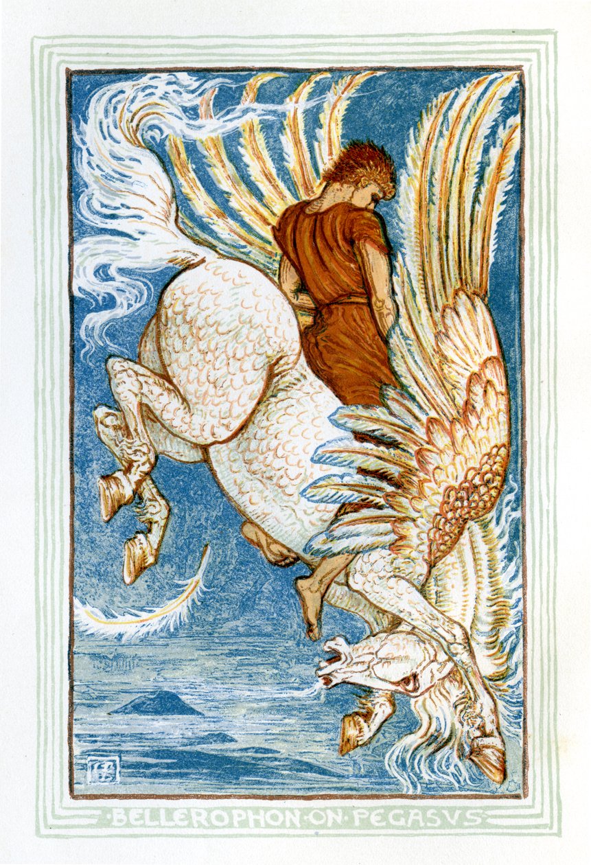Bellerophon ujeżdżający Pegaza autorstwa Walter Crane