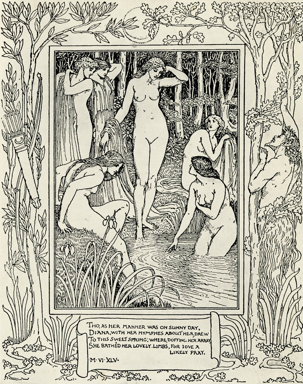 Diana i jej nimfy, ilustracja do „The Faerie Queen” Edmunda Spensera (ok. 1552-99) autorstwa Walter Crane