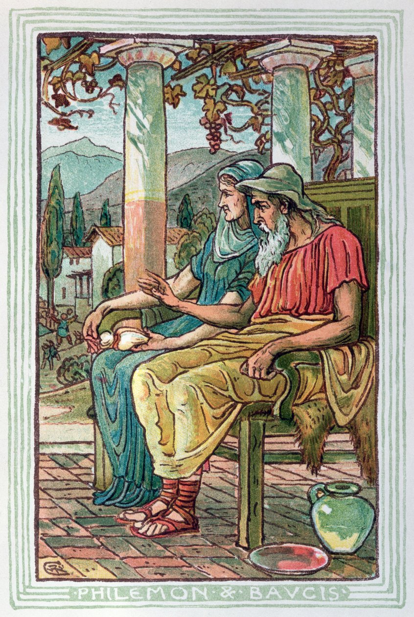 Filemon i Baucis, z książki o greckich legendach i mitologii, opublikowanej w Londynie w 1910 r. autorstwa Walter Crane