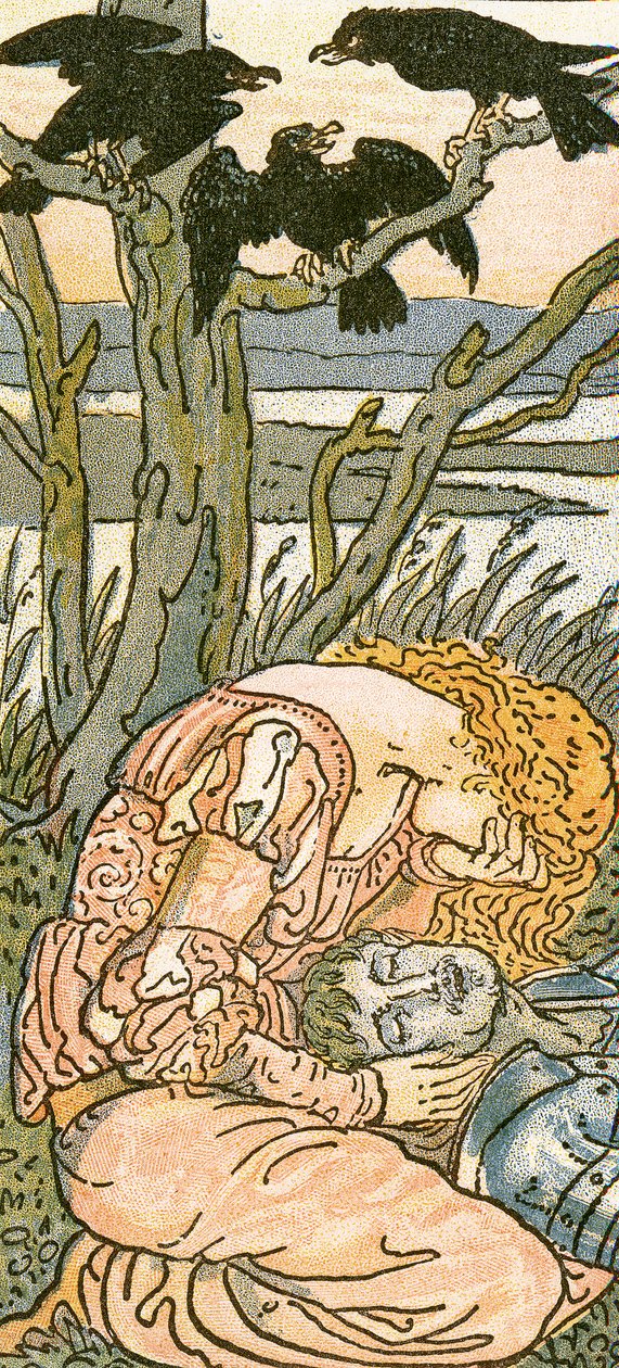 Sorrowful Maiden z „Trzech kruków”, ilustracja do pieśni z „Pan-Pipes”, Księga starych pieśni w nowej aranżacji iz akompaniamentami Theo. Marzials, opublikowane w Londynie przez George