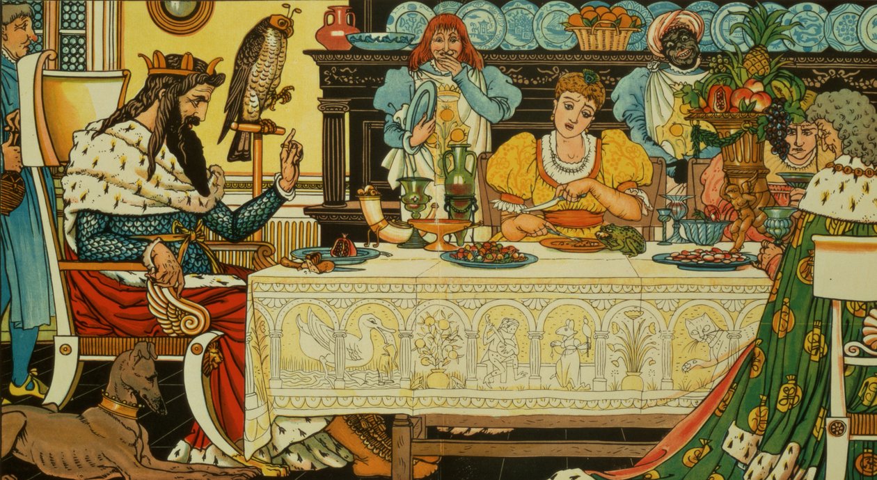 Księżniczka dzieli się kolacją z żabą, z filmu „Żabi książę”, 1874 autorstwa Walter Crane