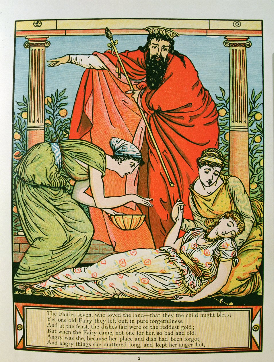 Zasypiająca księżniczka, ilustracja do „Śpiącej królewny” Charlesa Perraulta (1628-1703) (kolorystyka) autorstwa Walter Crane