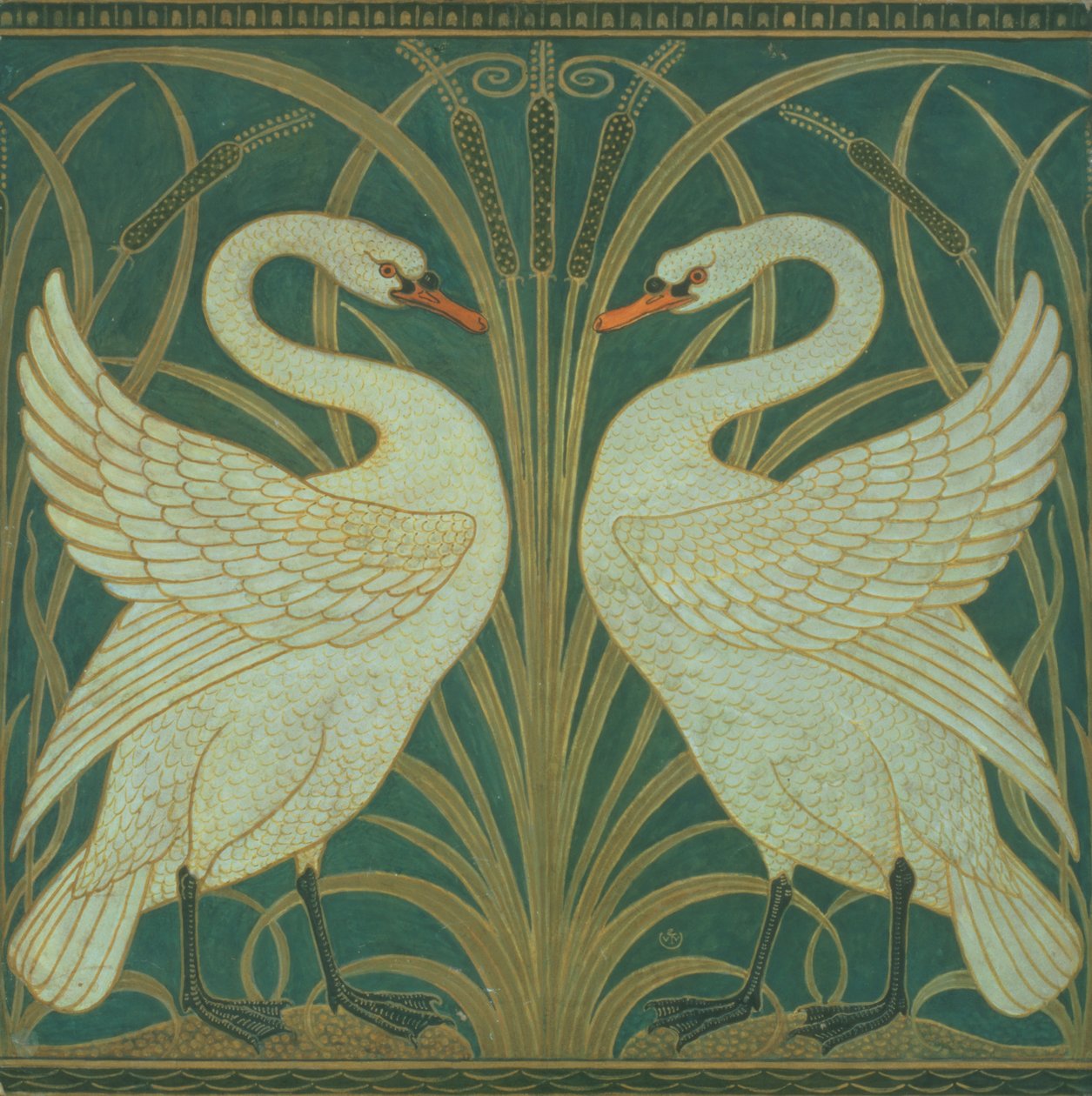 Projekt tapety na panel Swan, Rush i Iris autorstwa Walter Crane