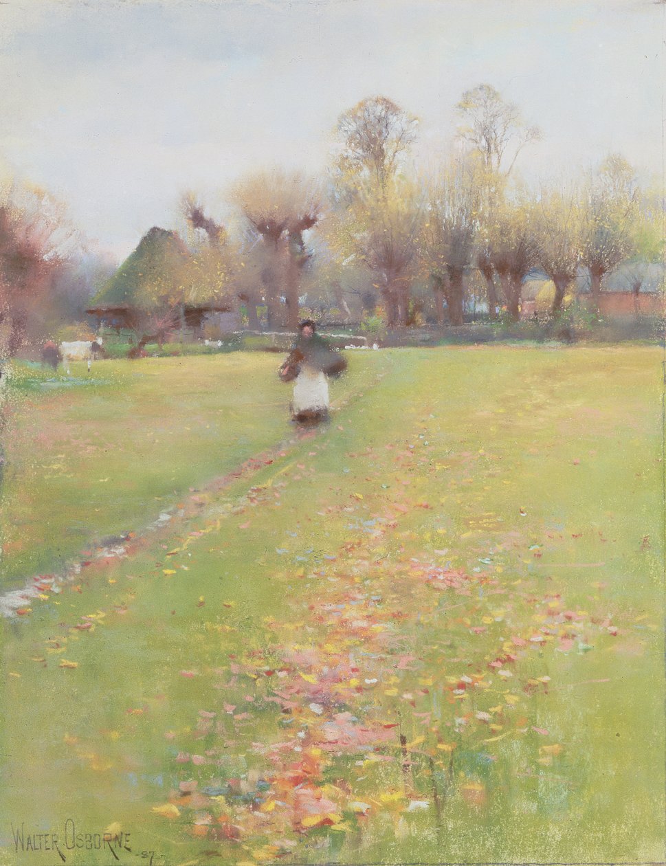 Kiedy żółte liście lub żadne lub niewiele tak zwisa z tych konarów, które trzęsą się z zimna autorstwa Walter Frederick Osborne
