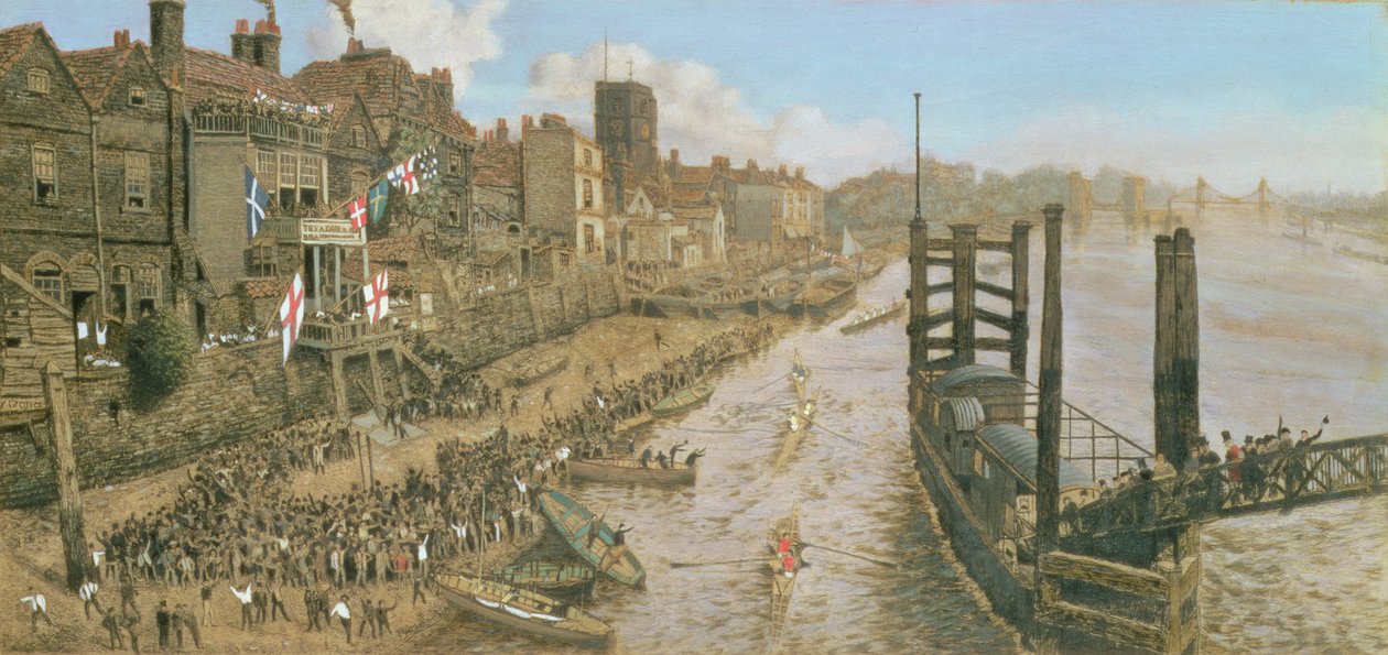 Old Chelsea, The Last Regatta, c.1871 (olej na akwafortach na papierze zamontowany na płycie) autorstwa Walter Greaves