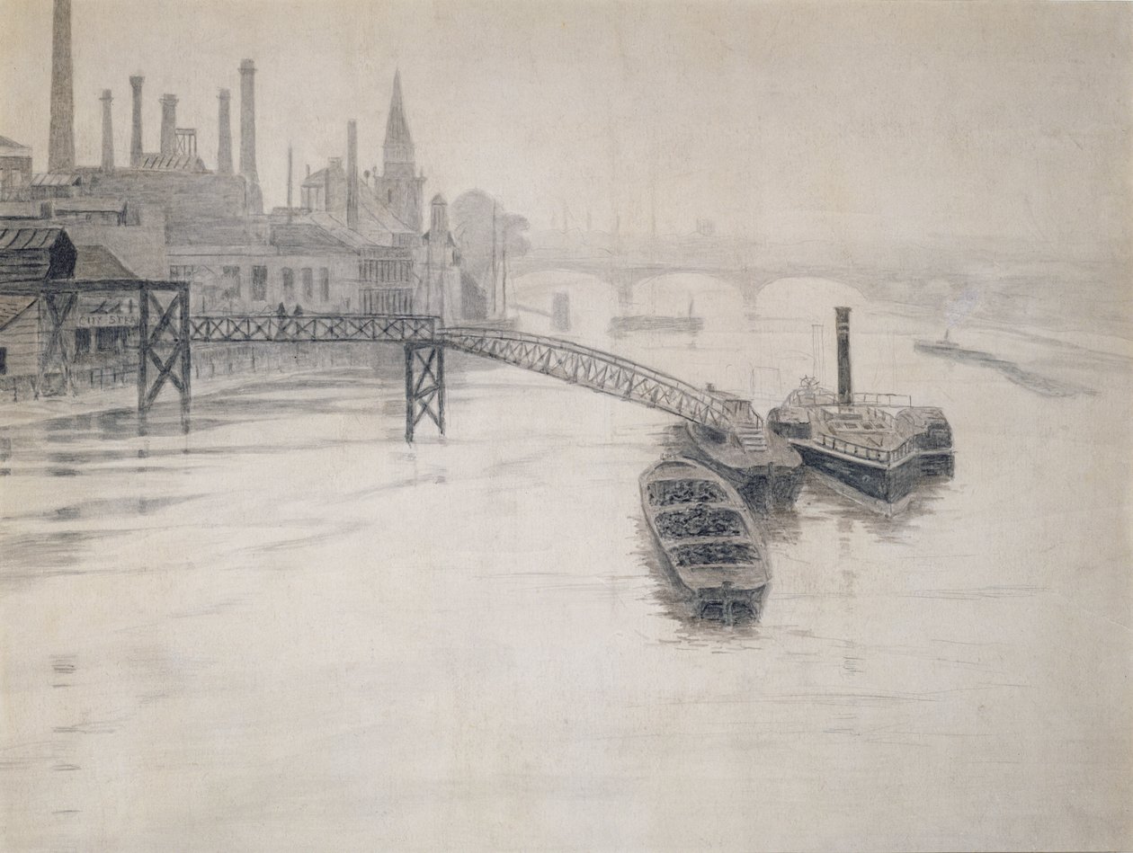 Widok na Tamizę, City Stream Company Jetty, elektrownię Battersea autorstwa Walter Greaves