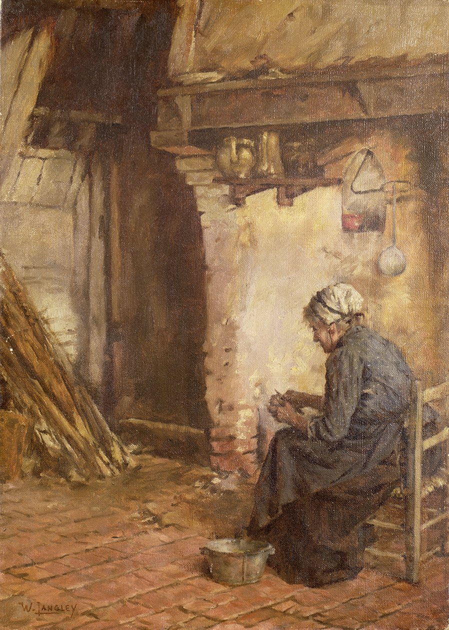 Stara kobieta obierająca ziemniaki autorstwa Walter Langley