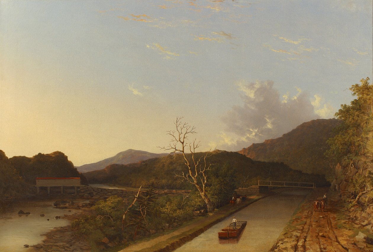 Kanał Erie i kryty most, 1847 (olej) autorstwa Walter Oddie