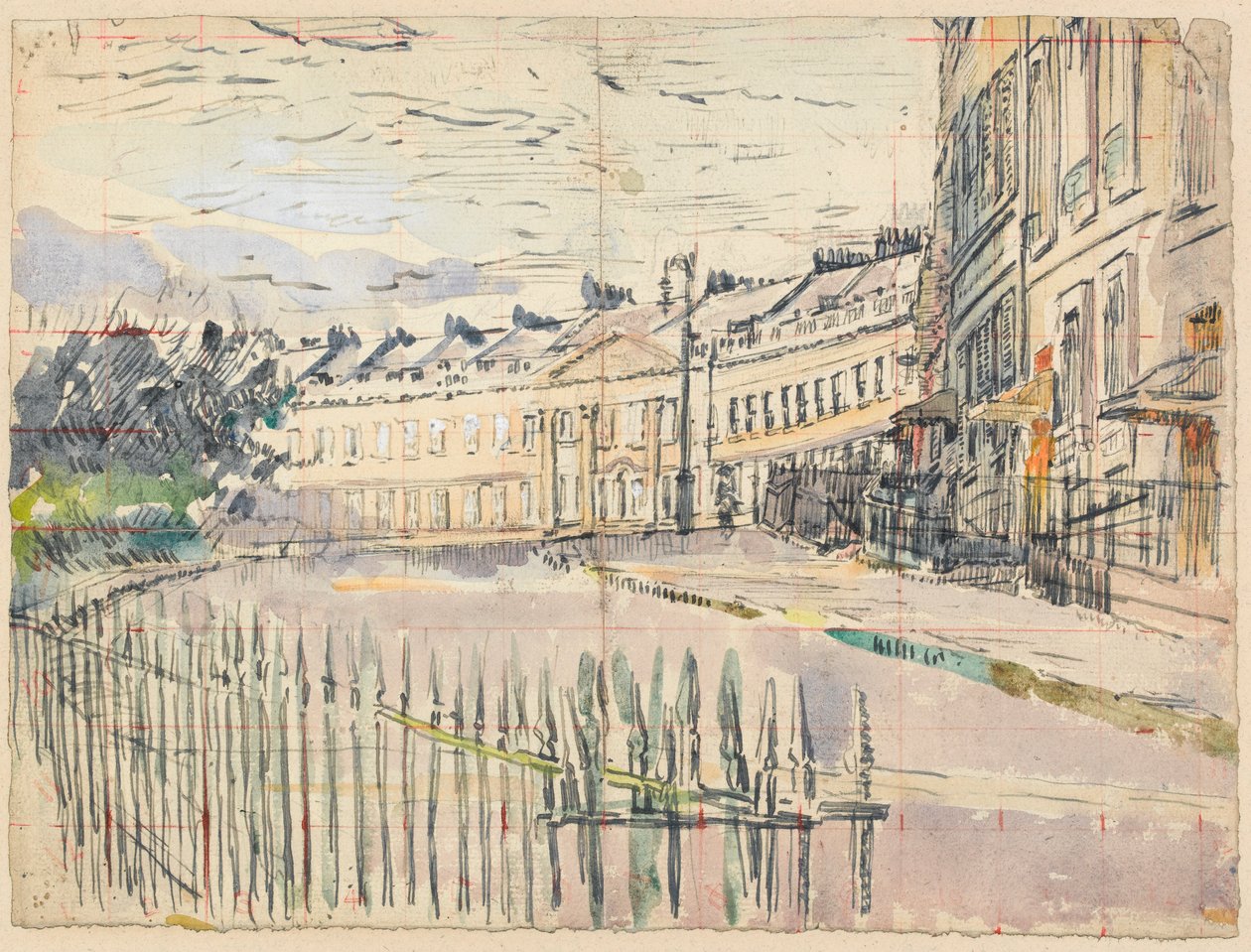 Widok Lansdown Crescent, Bath (pióro i atrament z wc nad grafitem na papierze) autorstwa Walter Richard Sickert