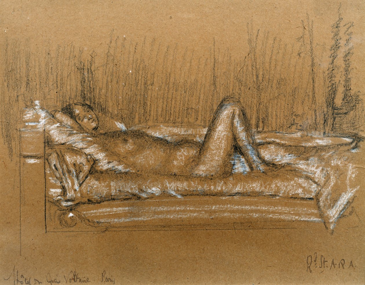 Jeanne, Hotel du Quai Voltaire, Paryż (węgiel i biała kreda na papierze) autorstwa Walter Richard Sickert