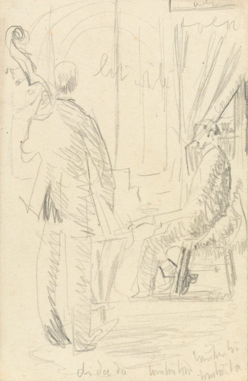 Zespół Muzyczny: Kontrabas i Fortepian (grafit na papierze) autorstwa Walter Richard Sickert