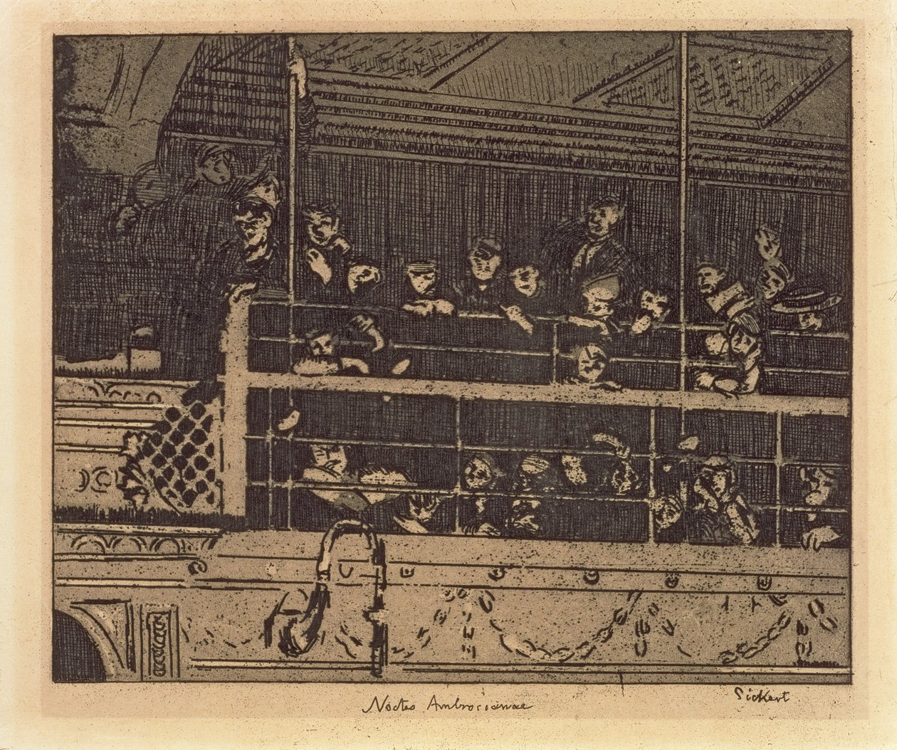 Noctes Ambrosianae (Noce ambrozjańskie) 1906 (akwaforta i akwatinta) autorstwa Walter Richard Sickert