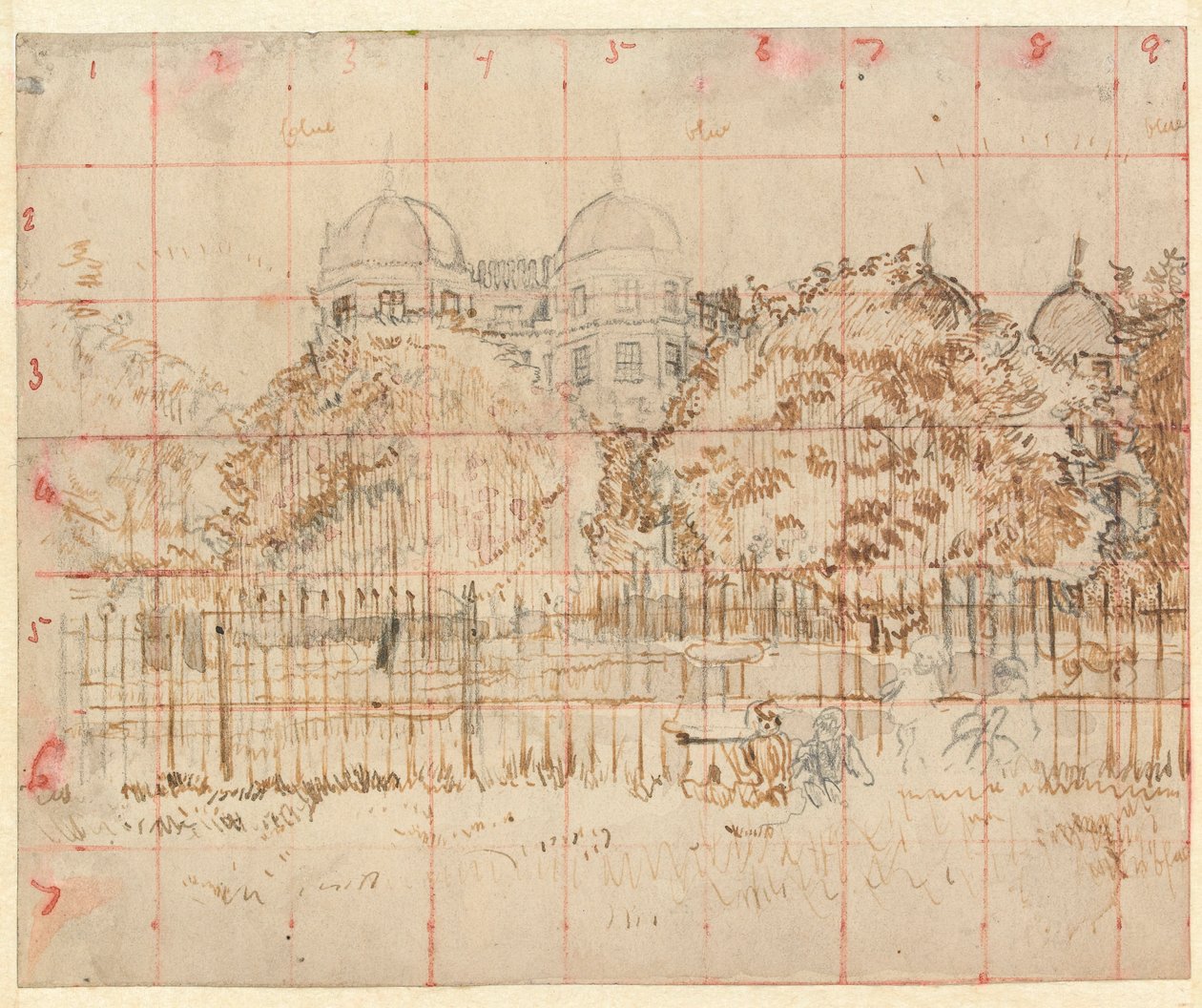 Regents Park (grafit, długopis i tusz na szarym papierze) autorstwa Walter Richard Sickert