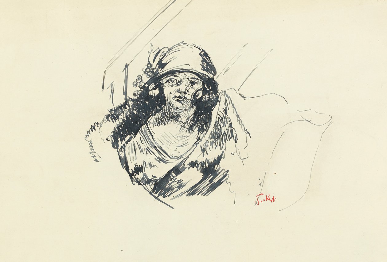 Studium panny Fairfax (długopis i niebieski tusz na papierze) autorstwa Walter Richard Sickert