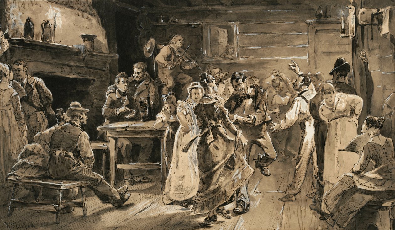 Country Dance (pióro i tusz z wash na papierze) autorstwa Walter Shirlaw