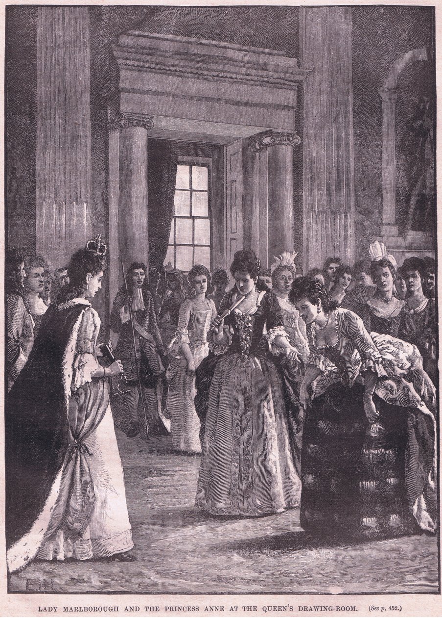 Lady Marlborough i księżna Anna w salonie królowej AD 1692 autorstwa Walter Stanley Paget