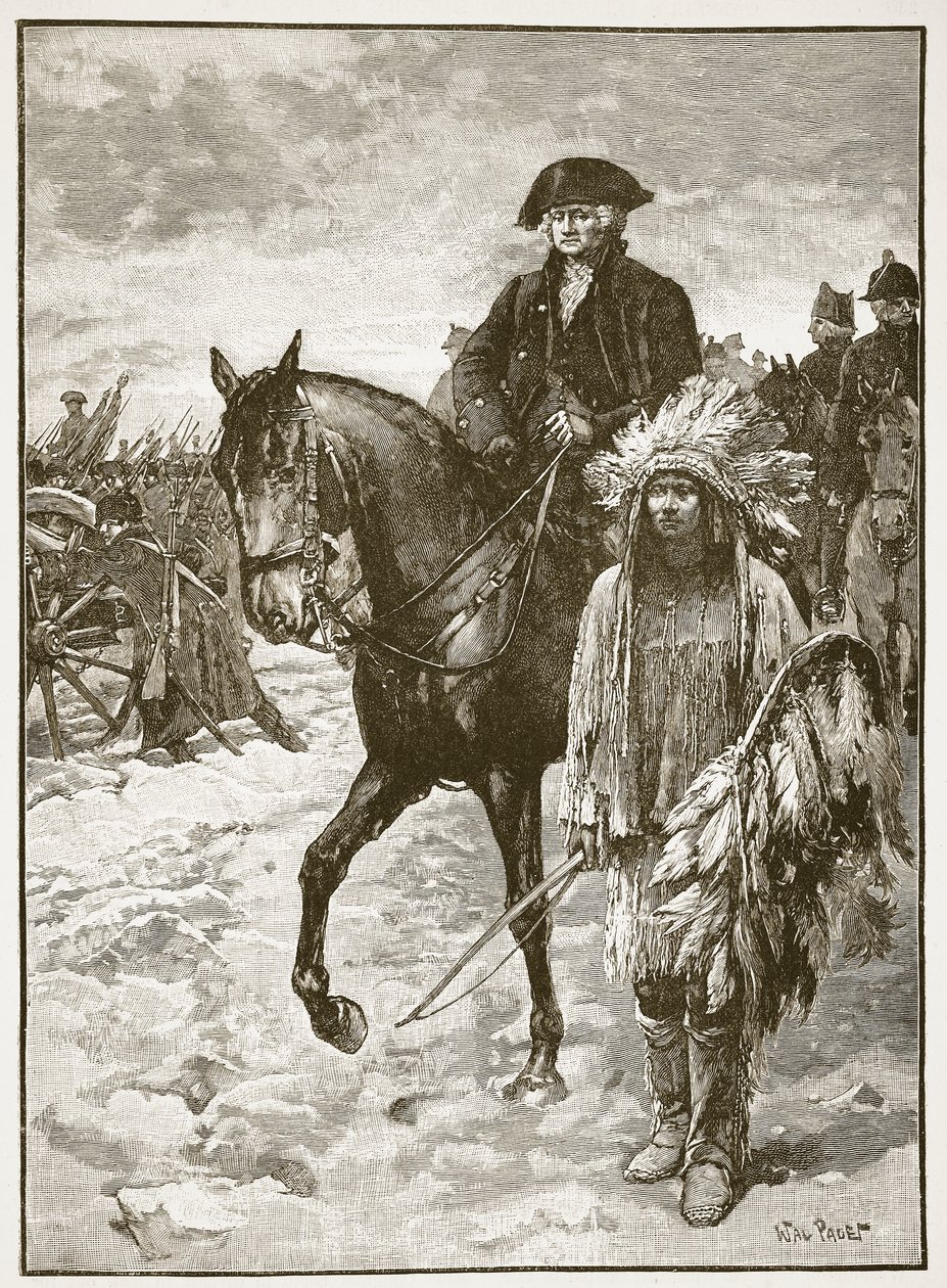 Waszyngton przekraczający Delaware, 1776, ilustracja z „Ilustrowanej historii Anglii Cassella” (zdjęcie w sepii) autorstwa Walter Stanley Paget
