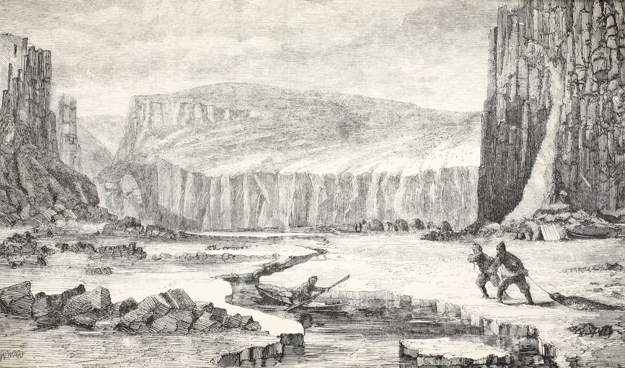 Ilustracja z wyprawy jachtu parowego „Fox”, w poszukiwaniu losów zaginionej wyprawy sir Johna Franklina, 1859 autorstwa Walter William May