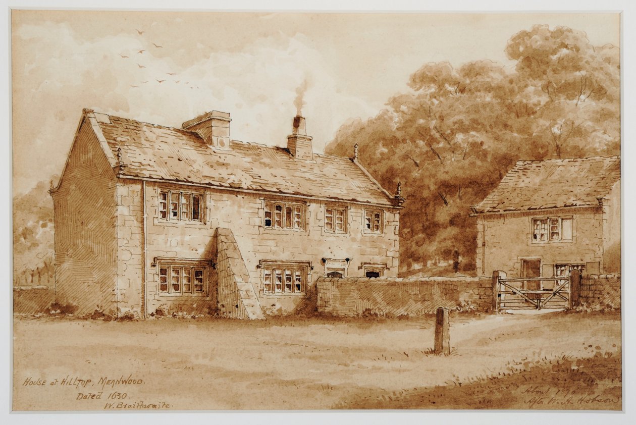 Dom na szczycie wzgórza, Meanwood, ok. 1870 (pióro i tusz) autorstwa Walter Braithwaite