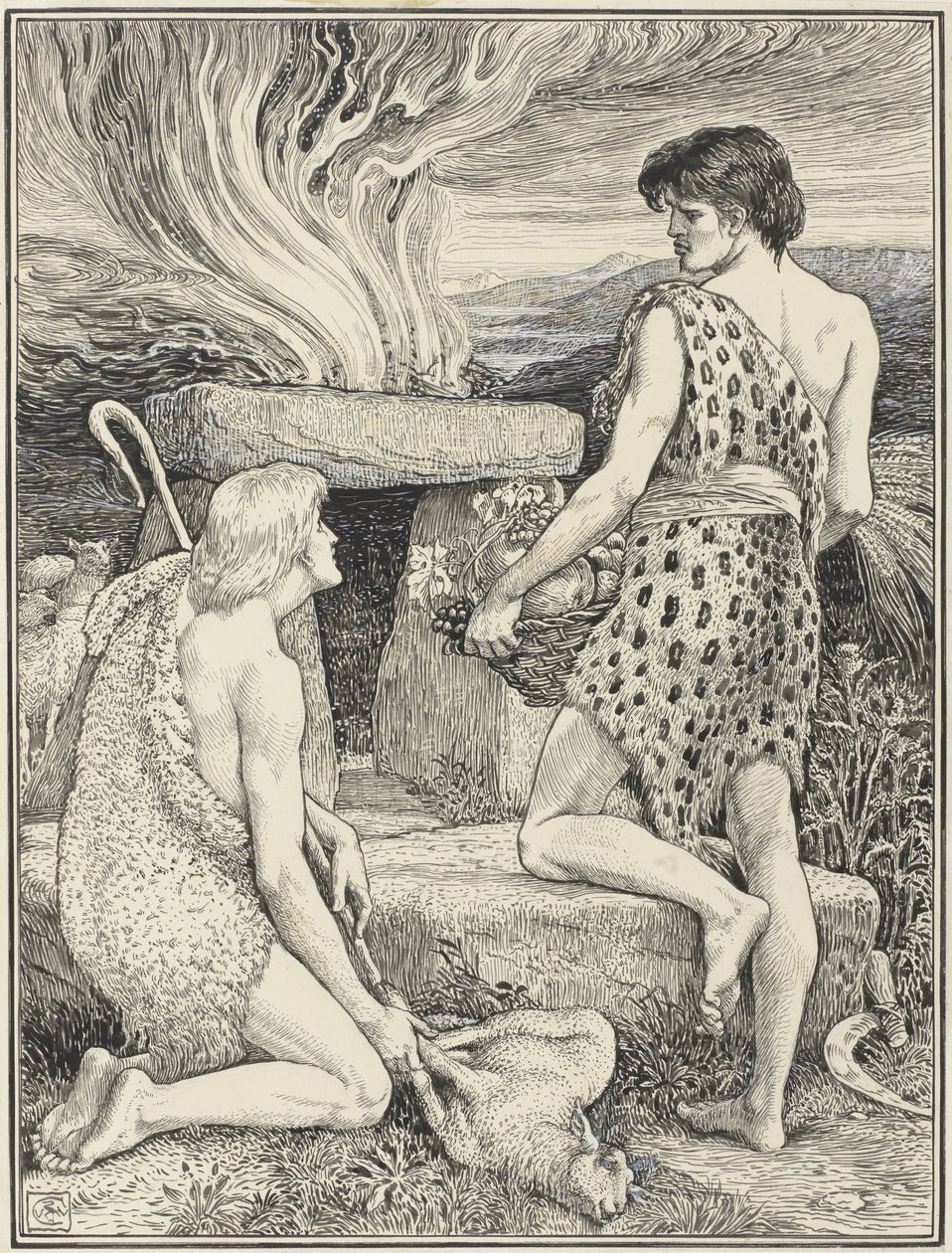 Kain i Abel autorstwa Walter Crane (signed by artist)