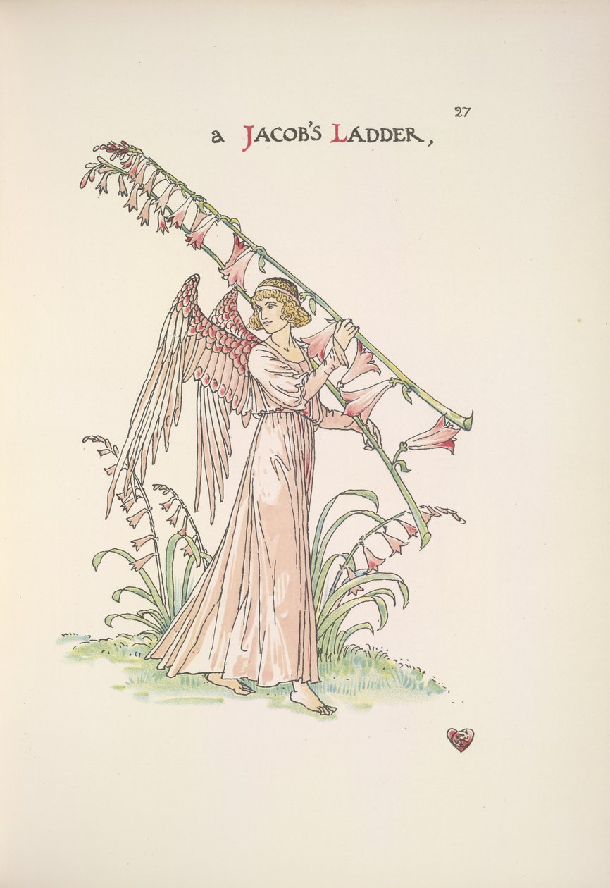 Drabina Jakuba. Anioł trzymający drabinę wykonaną z roślin autorstwa Walter Crane