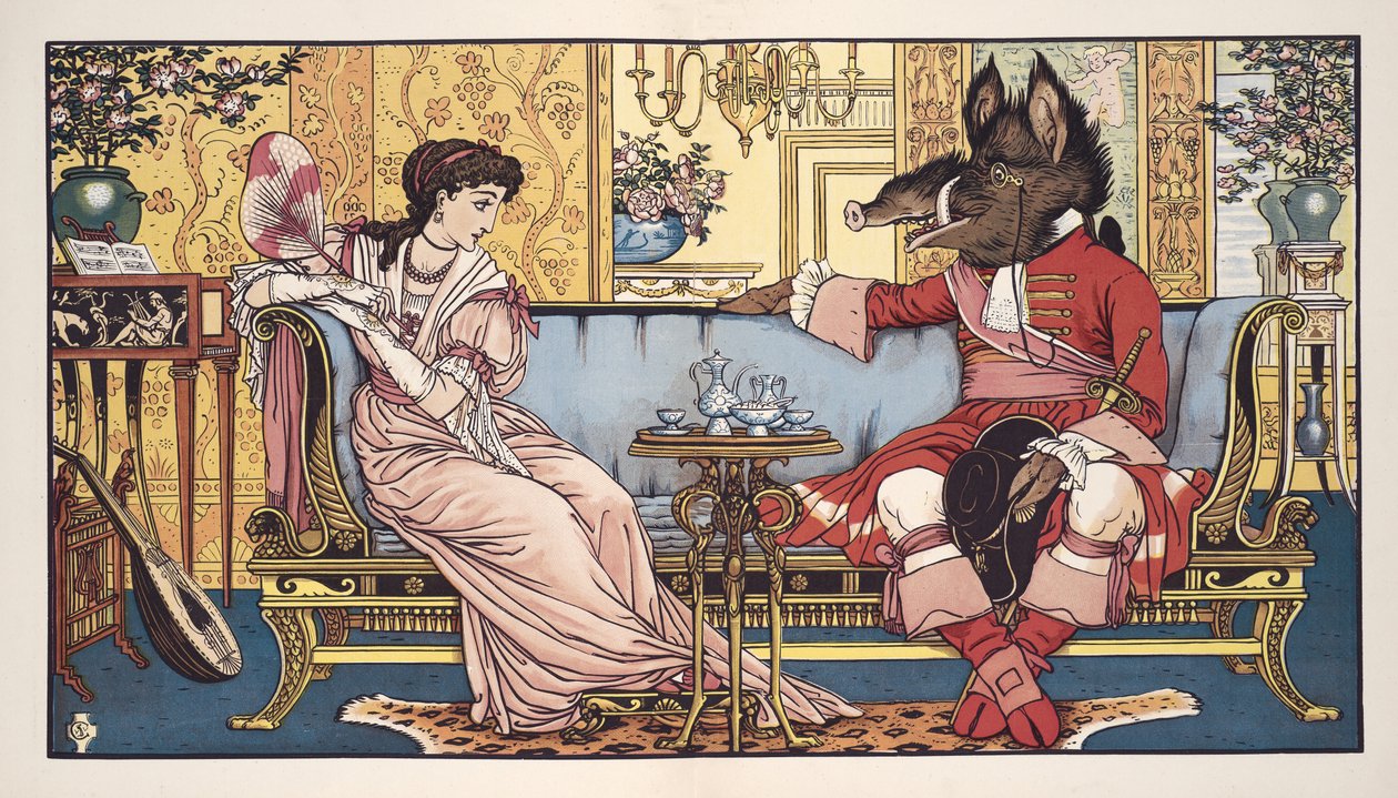 Piękna i Bestia, wyd. 1874 (kolor lito) autorstwa Walter Crane
