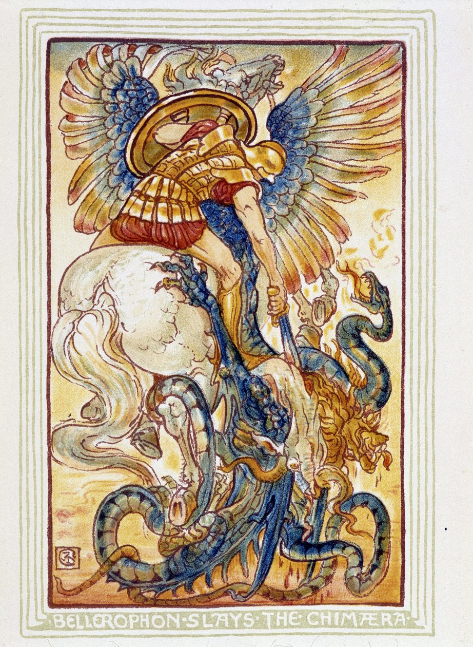 Bellerophon combat les chimeres - w „” Cudowna książka dla dziewcząt i chłopców”, il. autorstwa Waltera Crane .a autorstwa Walter Crane