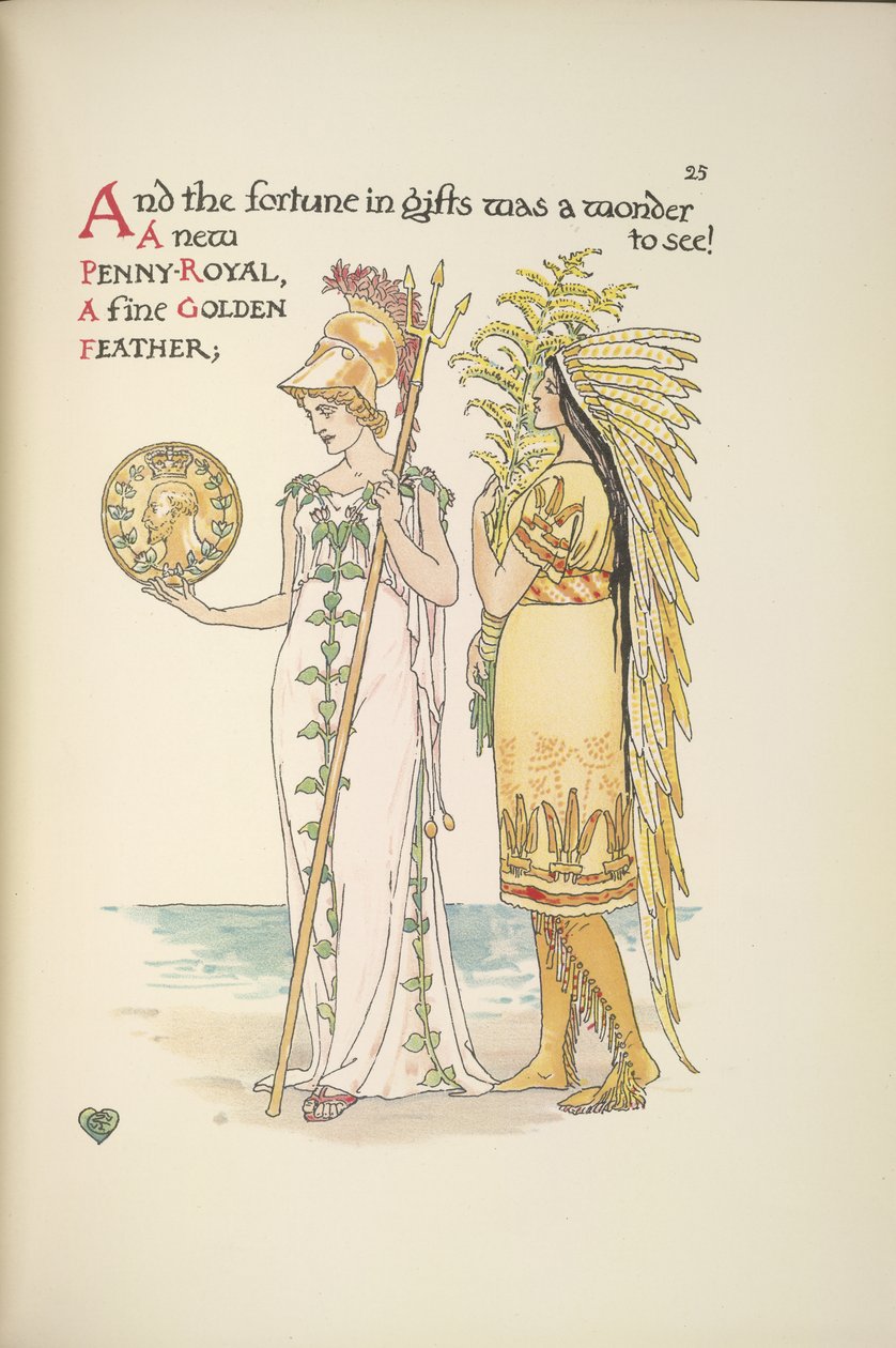Britannia i kobieta w stroju rdzennych Amerykanów autorstwa Walter Crane