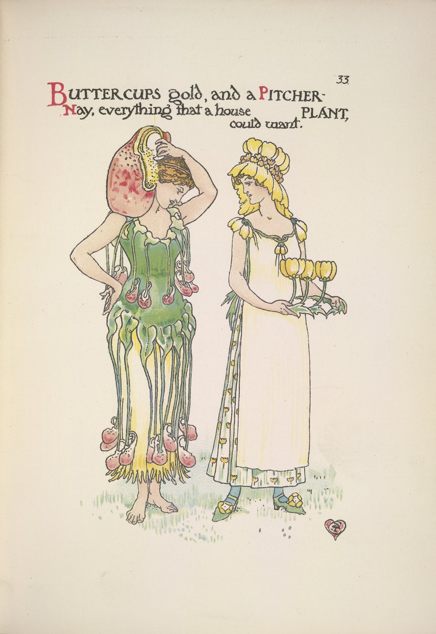 Buttercups złoto i dzban roślina. Dwie młode kobiety autorstwa Walter Crane
