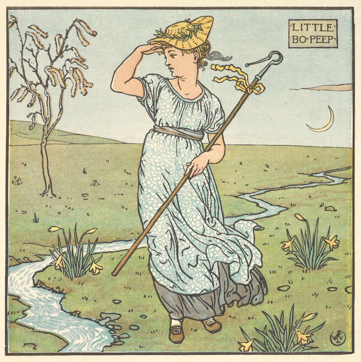 Kolorowa ilustracja do „Little Boo Peep”. autorstwa Walter Crane