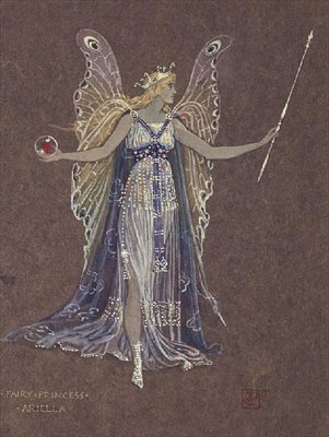 Projekt kostiumu dla Księżniczki Wróżek Arielli z bałwana (akwarela na brązowym papierze) autorstwa Walter Crane