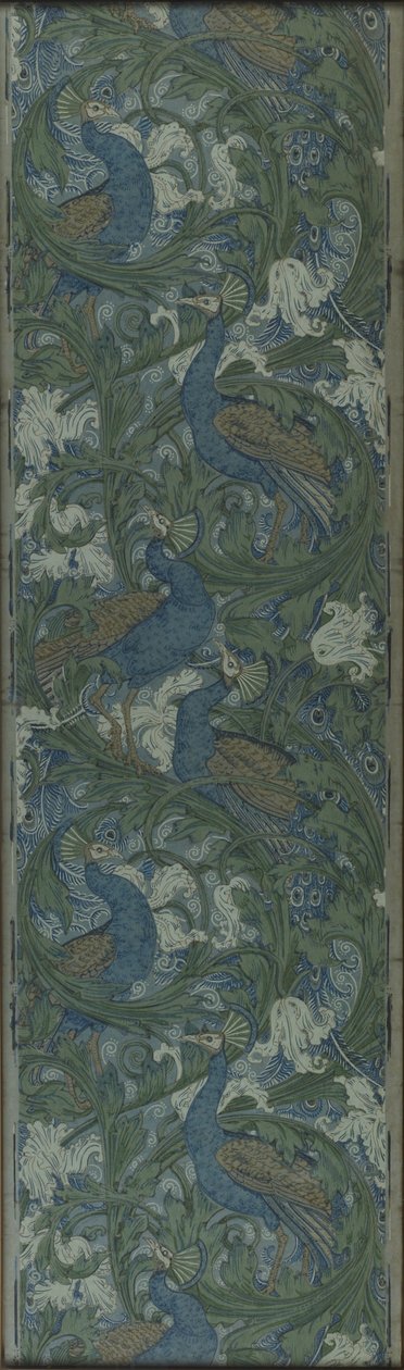 Wycięty panel tapety z figą i pawiem, ok. 1895 r. (papier z nadrukiem blokowym) autorstwa Walter Crane