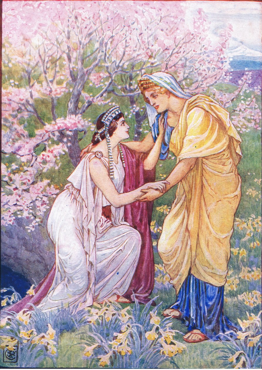Demeter cieszyła się, że jej córka była u jej boku, ilustracja z The Story of Greece, lata 30. XX wieku autorstwa Walter Crane