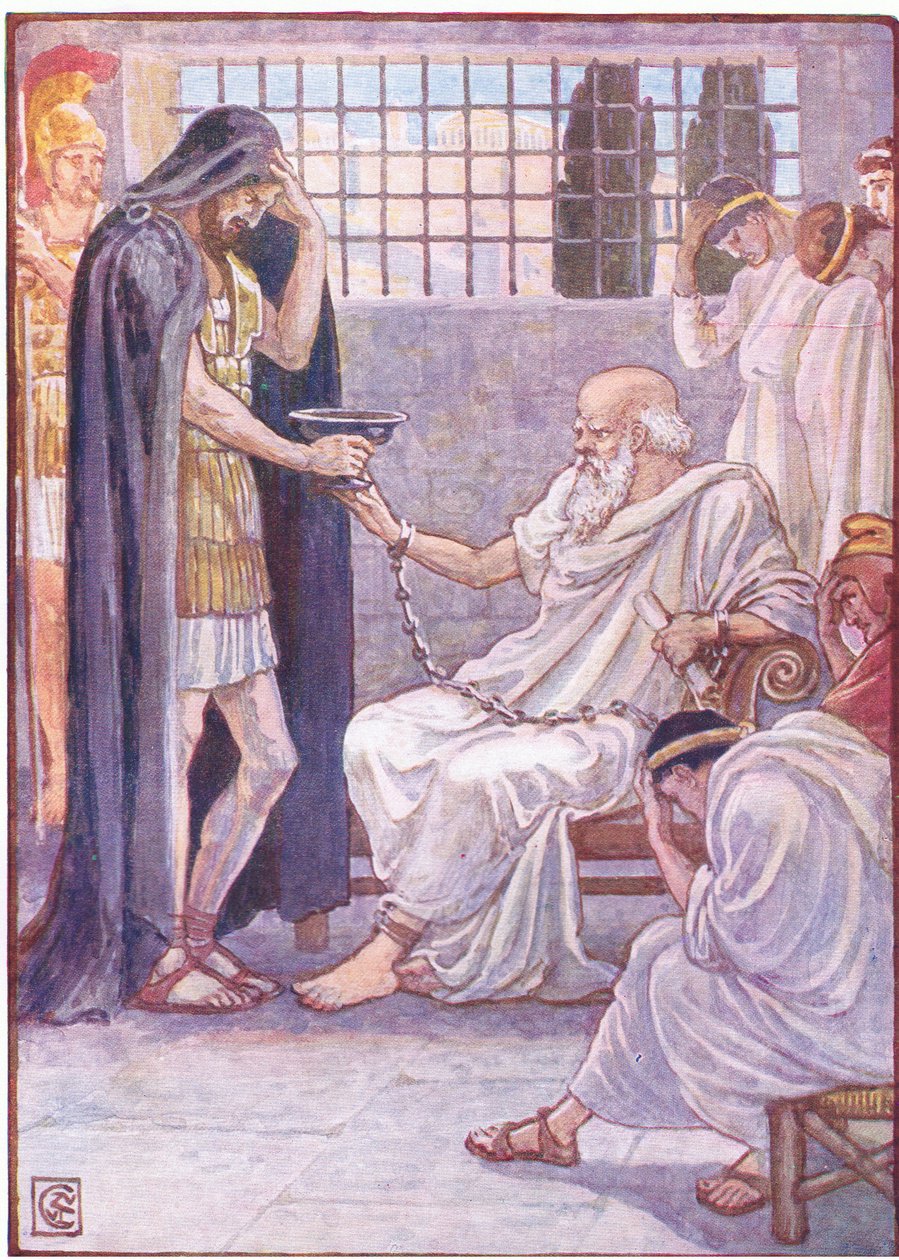 Pił zawartość jak łyk wina, ilustracja z Historii Grecji, lata 30. XX wieku autorstwa Walter Crane