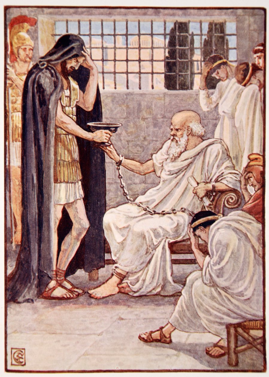 Pił zawartość jak łyk wina, ilustracja z Historii Grecji autorstwa Mary Macgregor, wydanie 1, 1913 (druk kolorowy) autorstwa Walter Crane
