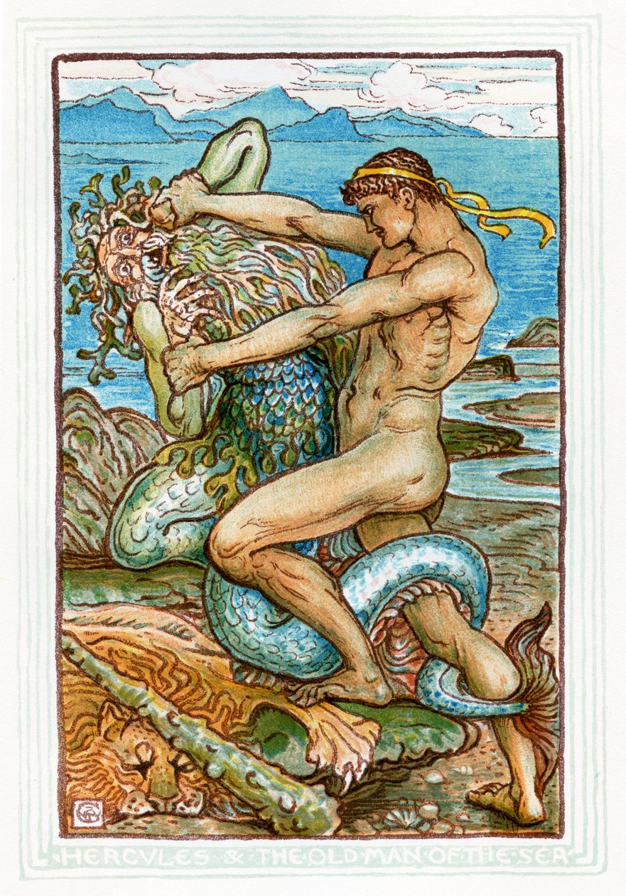 Herkules i starzec morza autorstwa Walter Crane