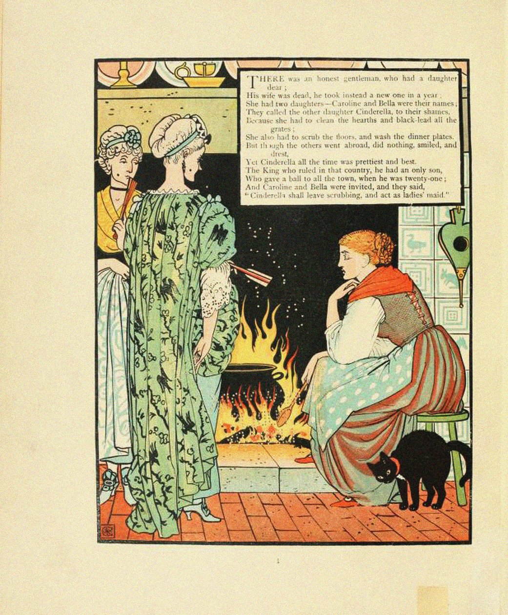 Ilustracja do bajki Kopciuszek autorstwa Walter Crane