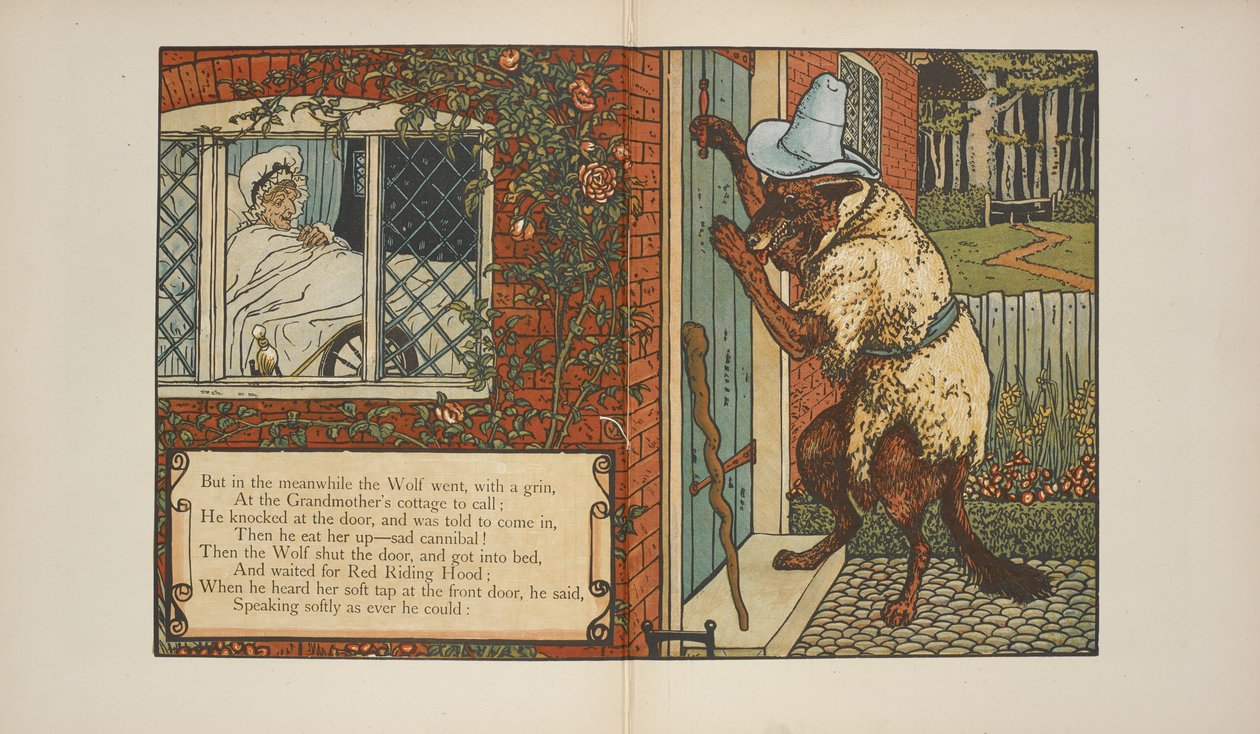 Ilustracja do „Czerwonego Kapturka”. autorstwa Walter Crane