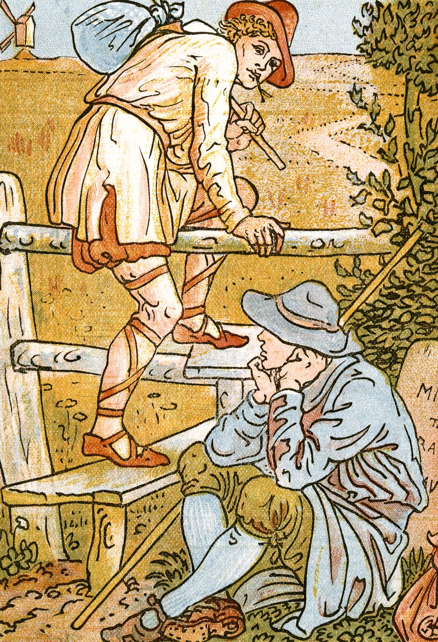 Jog On, Jog On, ilustracja do piosenki z Pan-Pipes, Księga starych pieśni, nowo zaaranżowana iz akompaniamentami Theo. Marzials, opublikowane w Londynie przez George Routledge & Sons, 1884 (de autorstwa Walter Crane
