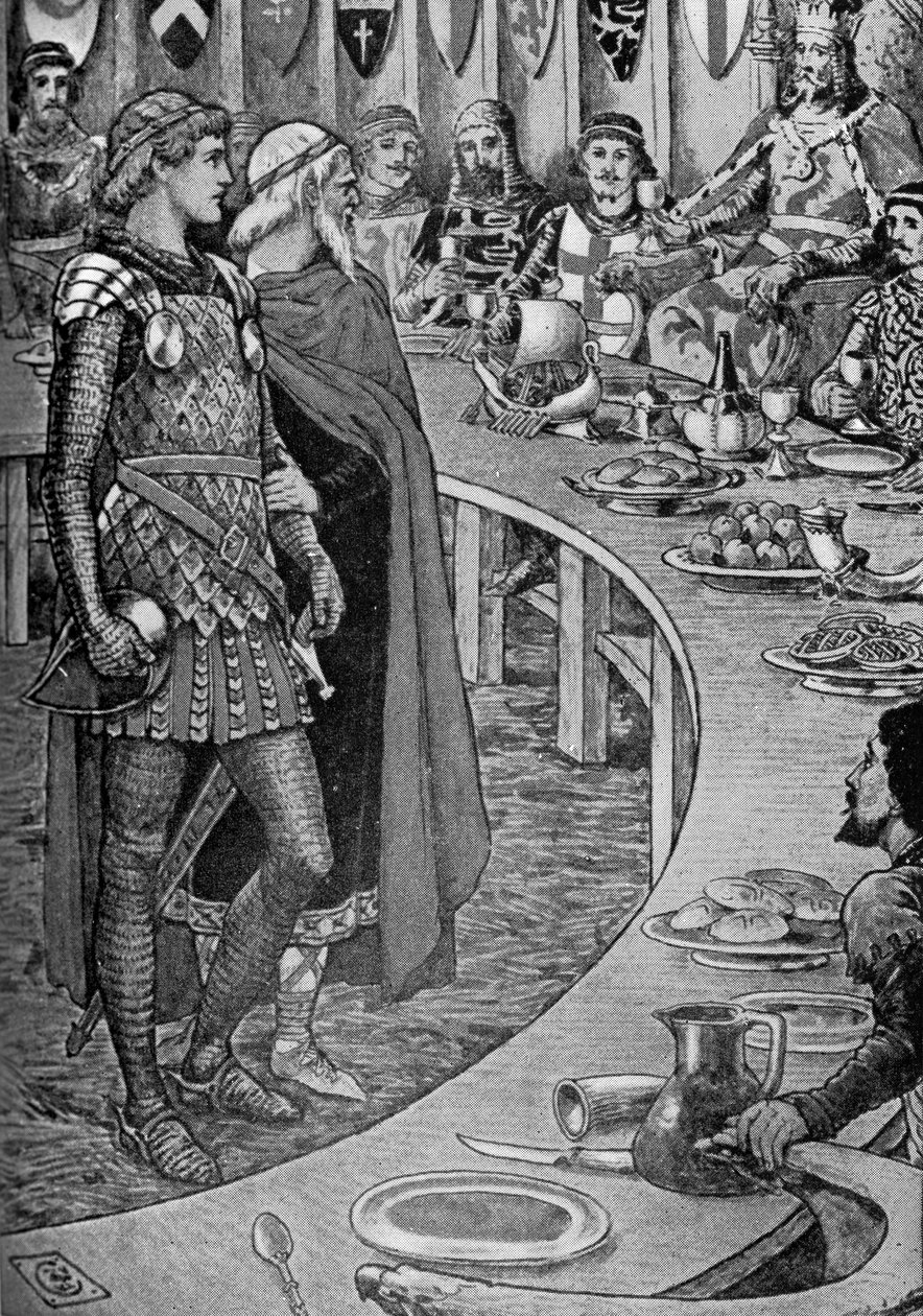 Król Artur - Stary człowiek przedstawia Sir Galahad. autorstwa Walter Crane