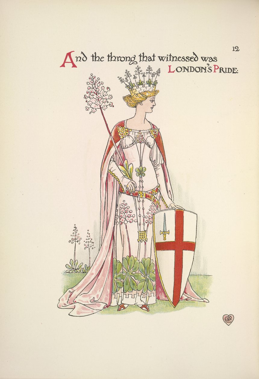 Duma Londynu. Młoda kobieta trzymająca tarczę z krzyżem św. Jerzego autorstwa Walter Crane