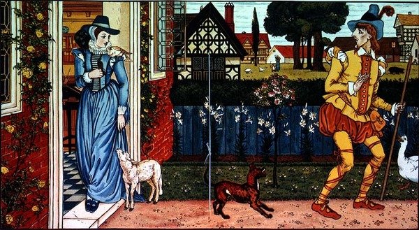 „Nicky Noodle przestraszony przez kruka na ramieniu pani Margery”: z Little Goody Two Shoes autorstwa Walter Crane