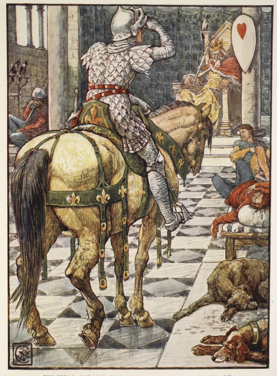 Percival otrzymuje tarczę bijącego serca z „Historii Rycerzy Okrągłego Stołu” Henry