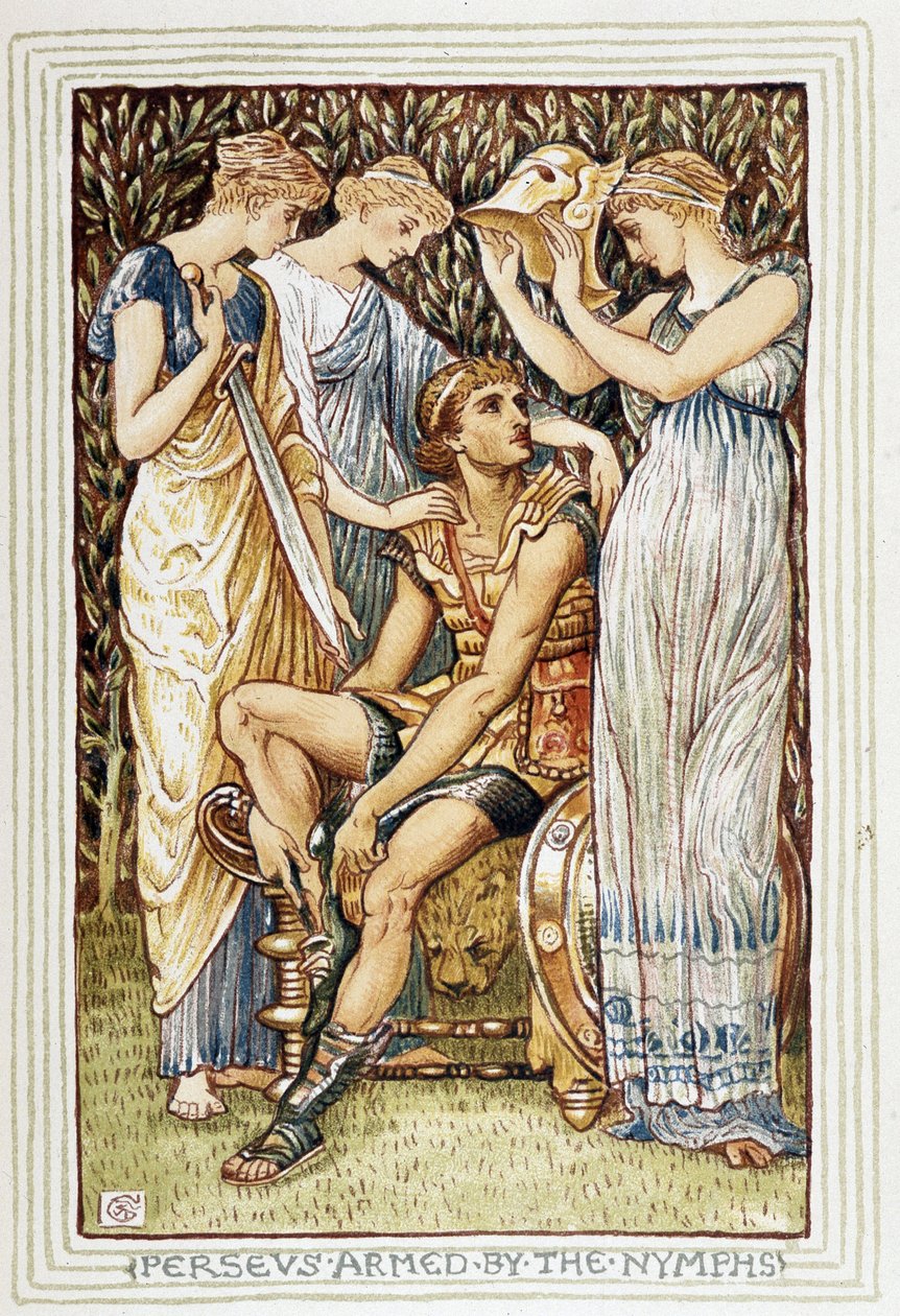 Broń Persee by Nymphs – w „”Cudownej księdze dla dziewcząt i chłopców”” Waltera Crane’a (1845-1915) autorstwa Walter Crane