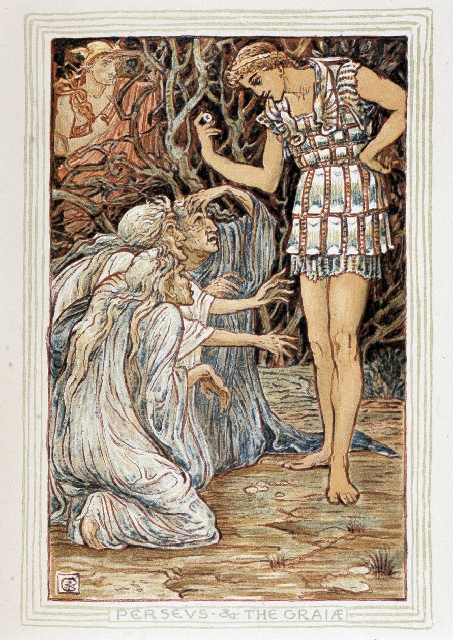 Persee and the Graia (Beotie, Grecja) - Spotyka trzy stare kobiety (czarownice?) - w „” Cudownej księdze dla dziewcząt i chłopców”” Waltera Crane