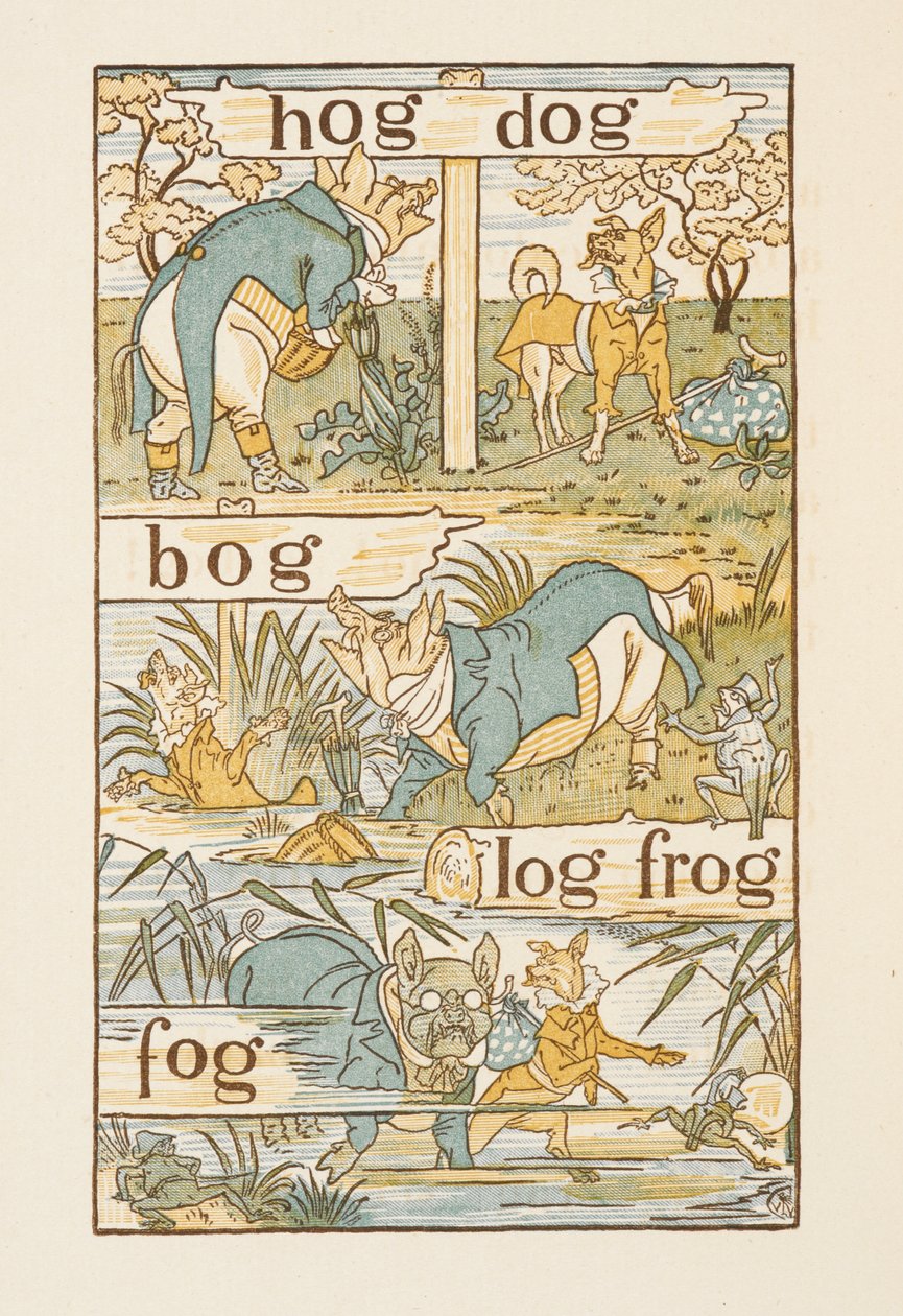 Rymowanie wyrazów kończących się na literę G. Złoty elementarz. autorstwa Walter Crane