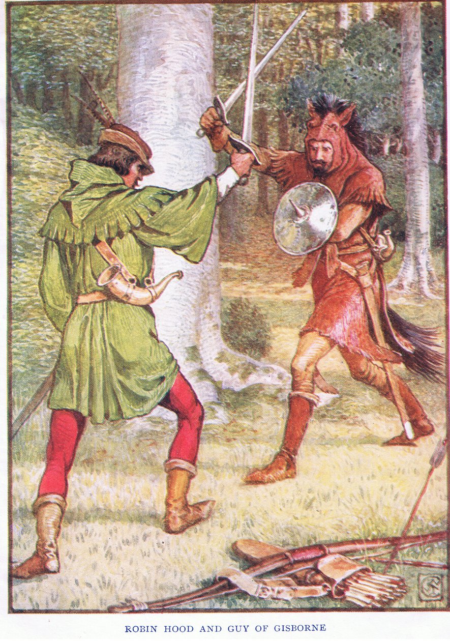 Robin Hood i Guy of Gisborne, ok. 1920 autorstwa Walter Crane