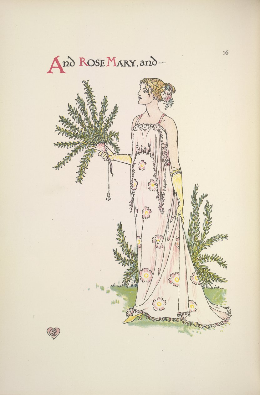 Rozmaryn. Młoda kobieta trzyma roślinę autorstwa Walter Crane